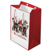 Vrolijk Kerstfeest Franse Bulldog Rendieren Honden Medium Cadeauzakje (Voorkant Gekanteld)