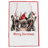 Vrolijk Kerstfeest Franse Bulldog Rendieren Honden Medium Cadeauzakje (Voorkant)