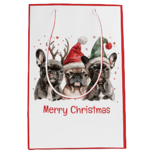 Vrolijk Kerstfeest Franse Bulldog Rendieren Honden Medium Cadeauzakje
