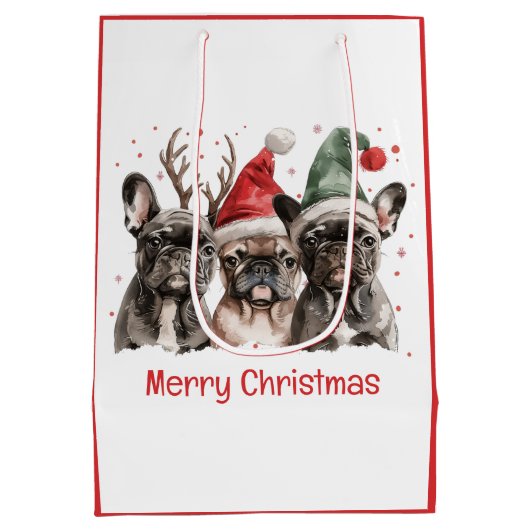 Vrolijk Kerstfeest Franse Bulldog Rendieren Honden Medium Cadeauzakje (Achterkant)