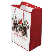 Vrolijk Kerstfeest Franse Bulldog Rendieren Honden Medium Cadeauzakje (Achterkant Gekanteld)