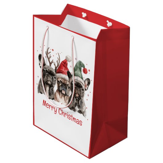 Vrolijk Kerstfeest Franse Bulldog Rendieren Honden Medium Cadeauzakje (Achterkant Gekanteld)