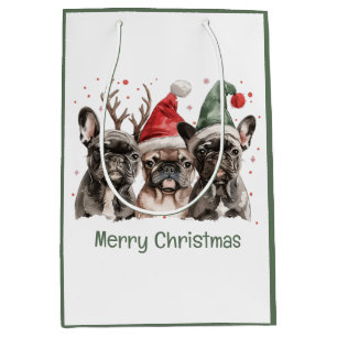 Vrolijk Kerstfeest Franse Bulldog Rendieren Honden Medium Cadeauzakje