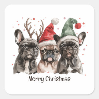 Vrolijk Kerstfeest Franse Bulldog Rendieren Honden Vierkante Sticker
