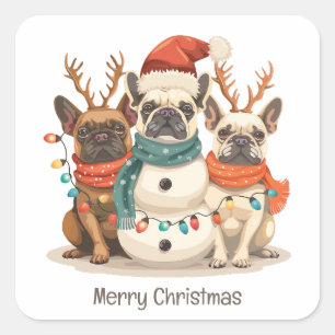 Vrolijk Kerstfeest Franse Bulldog Rendieren Honden Vierkante Sticker