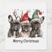 Vrolijk Kerstfeest Franse Bulldog Rendieren Honden Wijn Etiket (Enkel label)