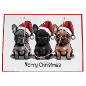 Vrolijk Kerstfeest Franse Bulldog Santa Dog Groot Cadeauzakje (Voorkant)