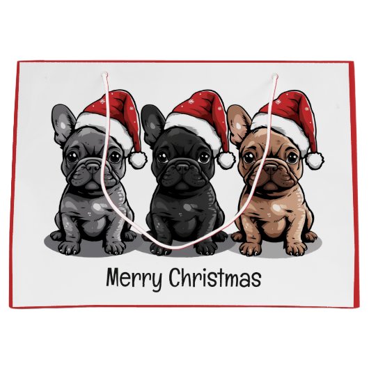 Vrolijk Kerstfeest Franse Bulldog Santa Dog Groot Cadeauzakje (Voorkant)