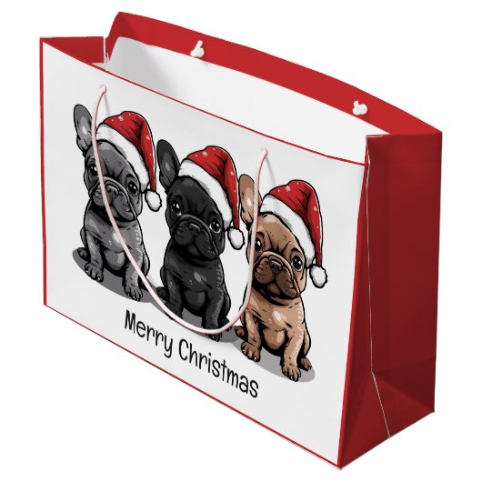 Vrolijk Kerstfeest Franse Bulldog Santa Dog Groot Cadeauzakje (Achterkant Gekanteld)