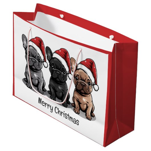 Vrolijk Kerstfeest Franse Bulldog Santa Dog Groot Cadeauzakje (Voorkant Gekanteld)
