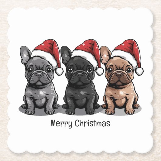 Vrolijk Kerstfeest Franse Bulldog Santa Dog Kartonnen Onderzetters (Voorkant)