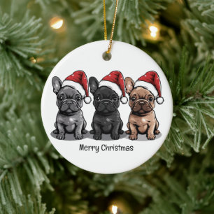 Vrolijk Kerstfeest Franse Bulldog Santa Dog Keramisch Ornament