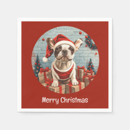 Vrolijk Kerstfeest Franse Bulldog Santa Dog Servet