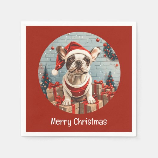 Vrolijk Kerstfeest Franse Bulldog Santa Dog Servet (Voorkant)