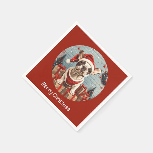 Vrolijk Kerstfeest Franse Bulldog Santa Dog Servet (Hoek)