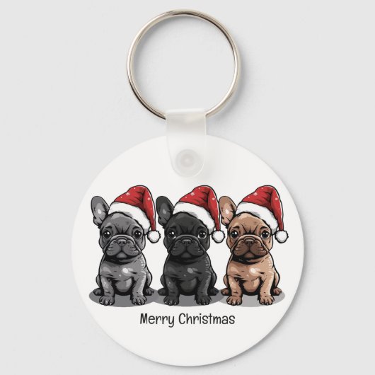 Vrolijk Kerstfeest Franse Bulldog Santa Dog Sleutelhanger (Voorkant)