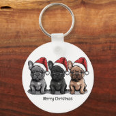 Vrolijk Kerstfeest Franse Bulldog Santa Dog Sleutelhanger (Voorkant)