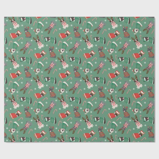 Vrolijk Kerstfeest Franse Bulldogs Cadeaupapier (Vlak)