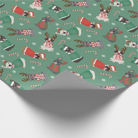 Vrolijk Kerstfeest Franse Bulldogs Cadeaupapier (Hoek)