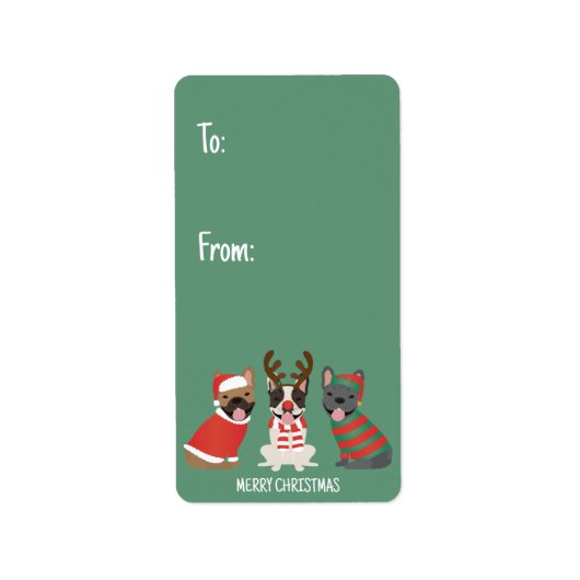 Vrolijk Kerstfeest Franse Bulldogs Etiket (Voorkant)