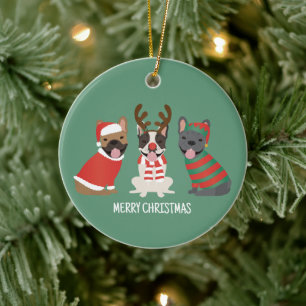 Vrolijk Kerstfeest Franse Bulldogs Keramisch Ornament
