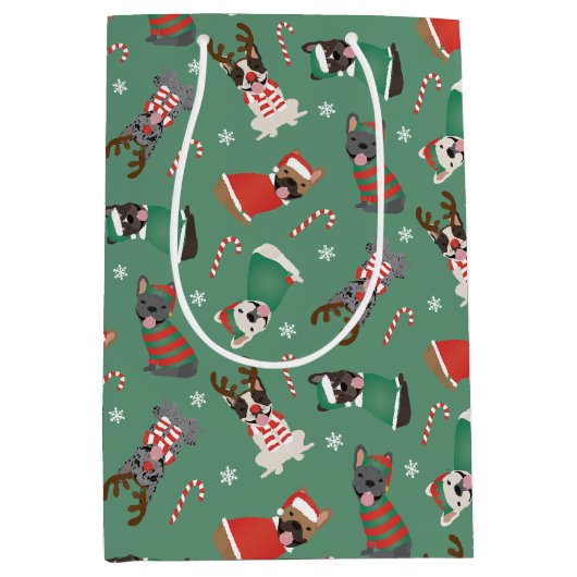 Vrolijk Kerstfeest Franse Bulldogs Medium Cadeauzakje (Voorkant)