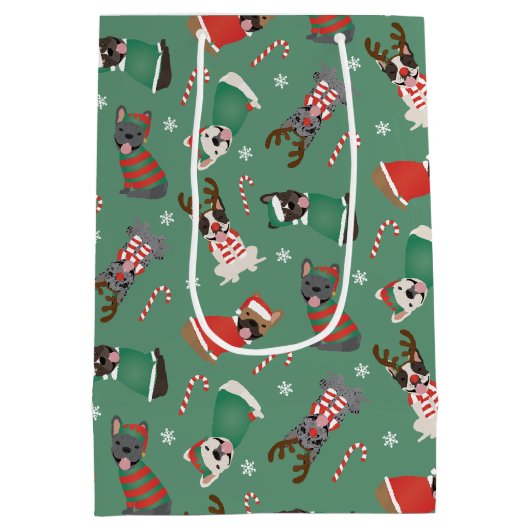 Vrolijk Kerstfeest Franse Bulldogs Medium Cadeauzakje (Achterkant)