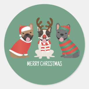 Vrolijk Kerstfeest Franse Bulldogs Ronde Sticker