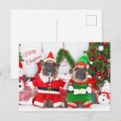 Vrolijk Kerstfeest Franse Bulldogs Santa en Elf Feestdagenkaart (Voorkant / Achterkant)