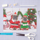 Vrolijk Kerstfeest Franse Bulldogs Santa en Elf Tissuepapier (Craft)