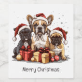 Vrolijk Kerstfeest Franse Bulldogs Santa Hat Wijn Etiket (Enkel label)