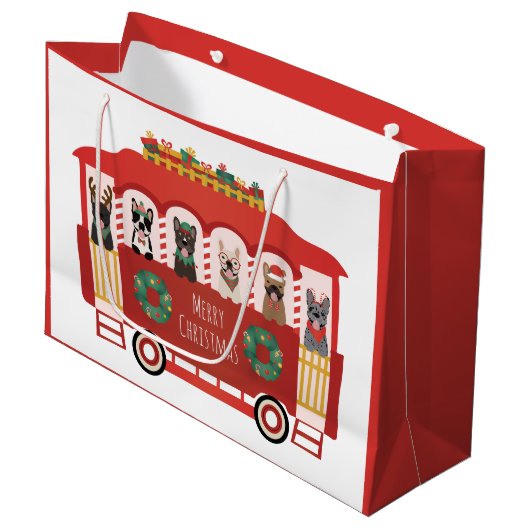 Vrolijk Kerstfeest Franse Bulldogs Vakantie Trolly Groot Cadeauzakje (Voorkant Gekanteld)