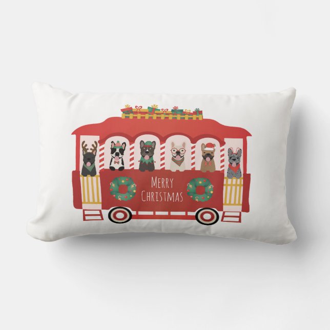 Vrolijk Kerstfeest Franse Bulldogs Vakantie Trolly Kussen (Voorkant)
