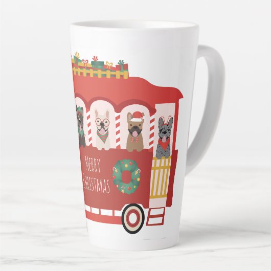 Vrolijk Kerstfeest Franse Bulldogs Vakantie Trolly Latte Mok (Rechterhoek)