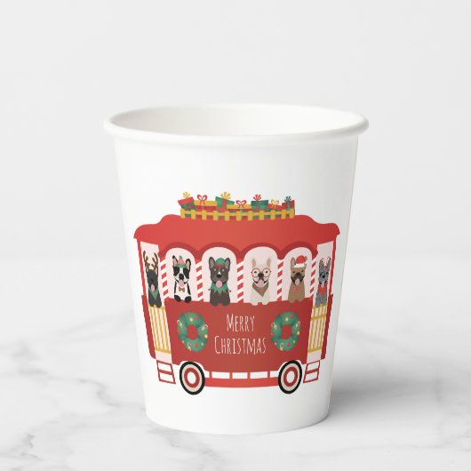 Vrolijk Kerstfeest Franse Bulldogs Vakantie Trolly Papieren Bekers (Achterkant)