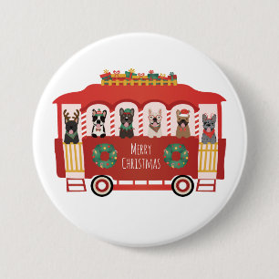 Vrolijk Kerstfeest Franse Bulldogs Vakantie Trolly Ronde Button 7,6 Cm