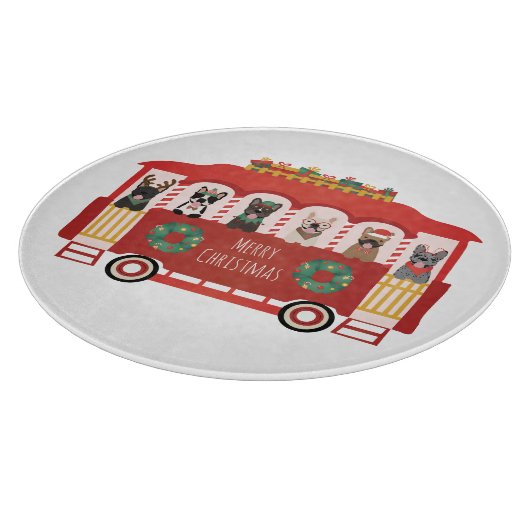 Vrolijk Kerstfeest Franse Bulldogs Vakantie Trolly Snijplank (Hoek)