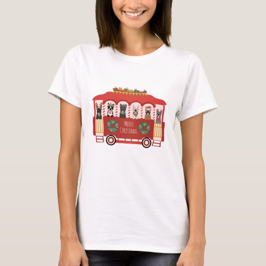 Vrolijk Kerstfeest Franse Bulldogs Vakantie Trolly T-shirt (Voorkant)