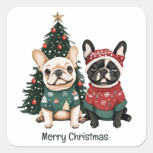 Vrolijk Kerstfeest Franse Bulldogs Vierkante Sticker