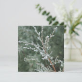 Vrolijk kerstfeest Frosty Evergreen Branch Feestdagenkaart (Staand voorkant)