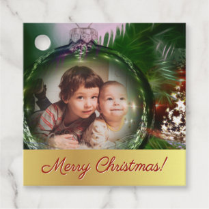 vrolijk kerstfeest! Fun Bauble Foto Lijst Gift Lab Bedankjes Labels