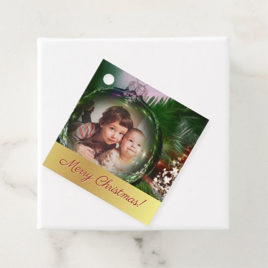 vrolijk kerstfeest! Fun Bauble Foto Lijst Gift Lab Bedankjes Labels (In situ)