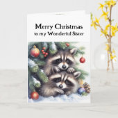 Vrolijk Kerstfeest Fun Raccoons Zuster Kaart (Gele Bloem)