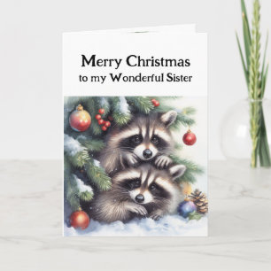 Vrolijk Kerstfeest Fun Raccoons Zuster Kaart