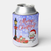 Vrolijk kerstfeest | Funny Cat in Santa Hat Blikjeskoeler (Blikje Voorkant)