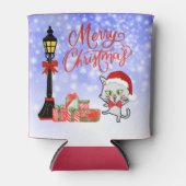 Vrolijk kerstfeest | Funny Cat in Santa Hat Blikjeskoeler (Voorkant)