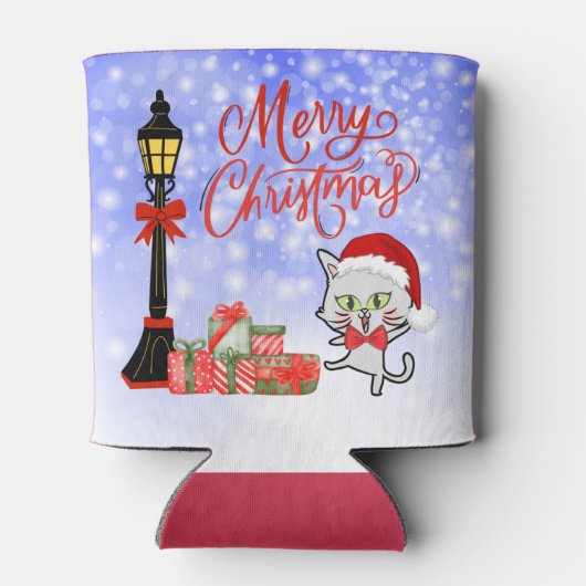 Vrolijk kerstfeest | Funny Cat in Santa Hat Blikjeskoeler (Achterkant)