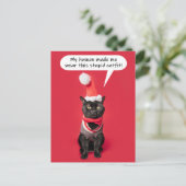 Vrolijk kerstfeest Funny Cat in vakantieoord Feestdagenkaart (Staand voorkant)