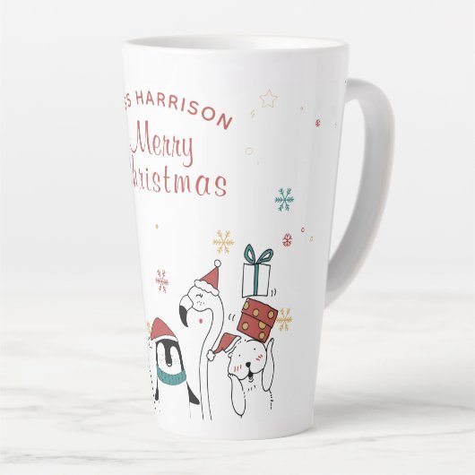 Vrolijk kerstfeest Funny Cute Animals Gepersonalis Latte Mok (Rechterhoek)