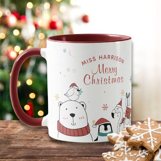 Vrolijk kerstfeest Funny Cute Animals Gepersonalis Mok